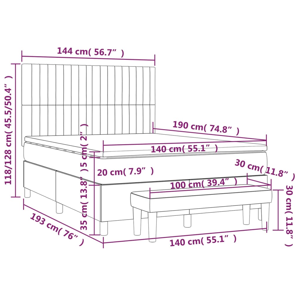 Giroletto a Molle con Materasso Tortora 140x190 cm in Tessuto