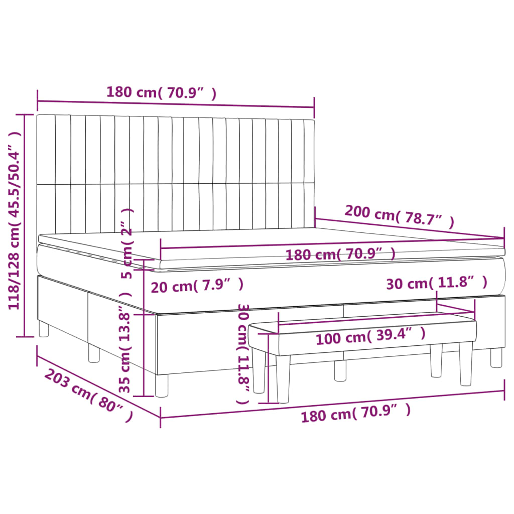 Giroletto a Molle con Materasso Marrone Scuro 180x200cm Tessuto - homemem39