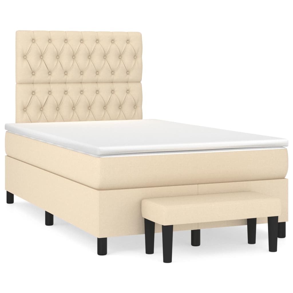 Spring bed frame with cream mattress 120x200 cm in fabric