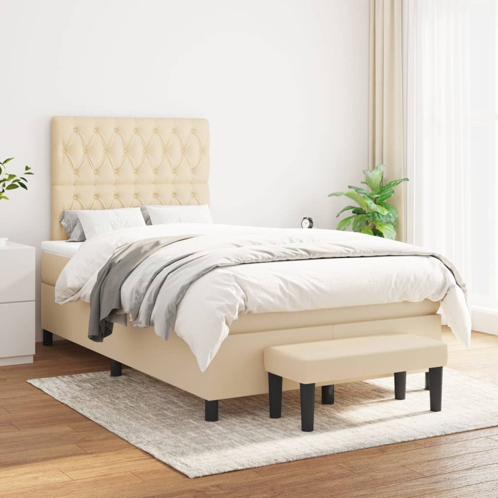 Spring bed frame with cream mattress 120x200 cm in fabric