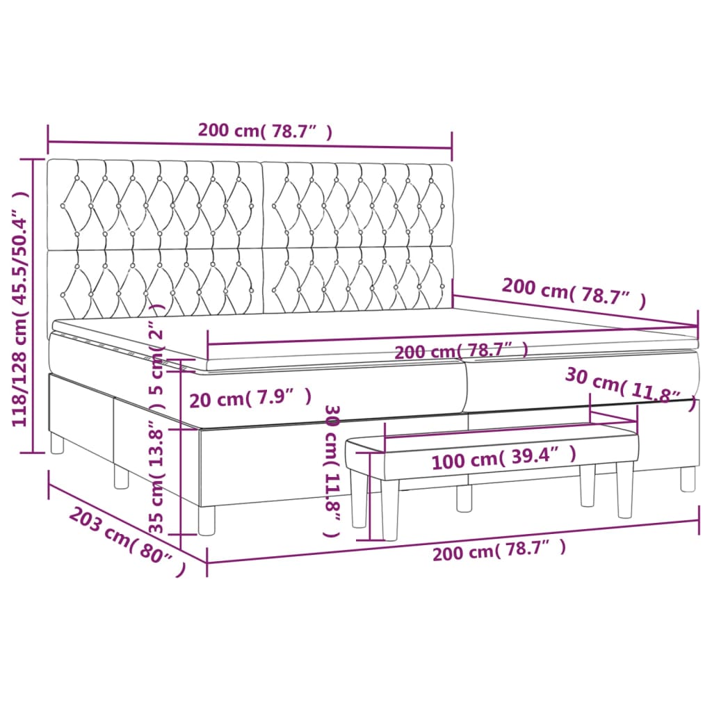 Giroletto a Molle con Materasso Grigio Scuro 200x200 cm Tessuto - homemem39