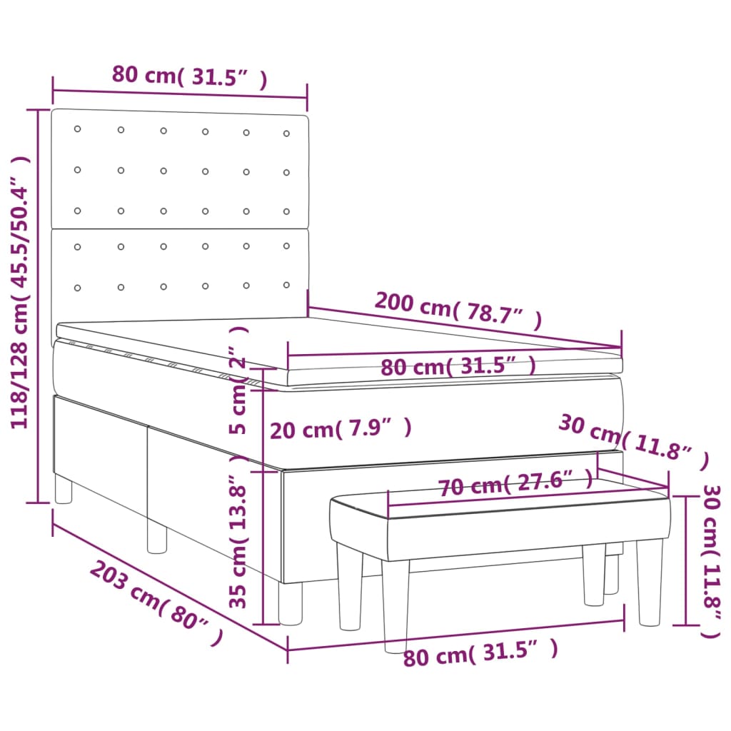 Giroletto a Molle con Materasso Tortora 80x200 cm inTessuto