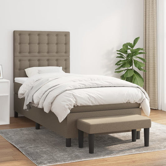 Spring bed frame with dove gray mattress 90x190 cm in fabric