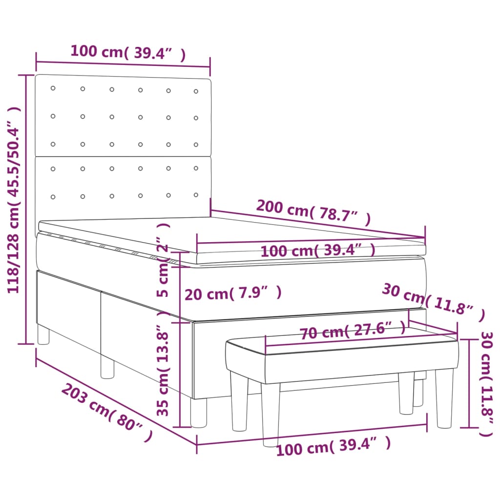 Giroletto a Molle con Materasso Grigio Chiaro100x200 cm Tessuto - homemem39