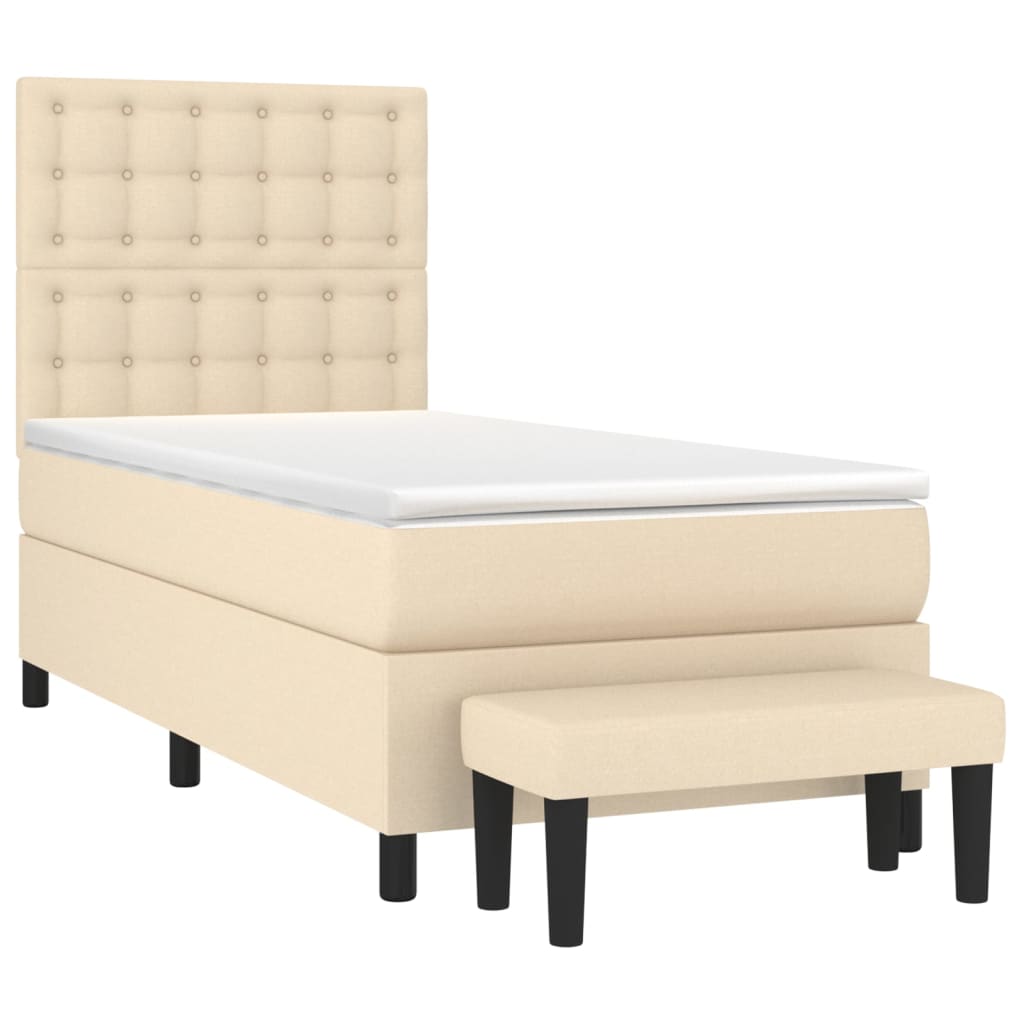 Spring bed frame with cream mattress 100x200 cm in fabric