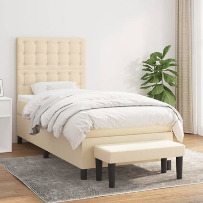 Spring bed frame with cream mattress 100x200 cm in fabric