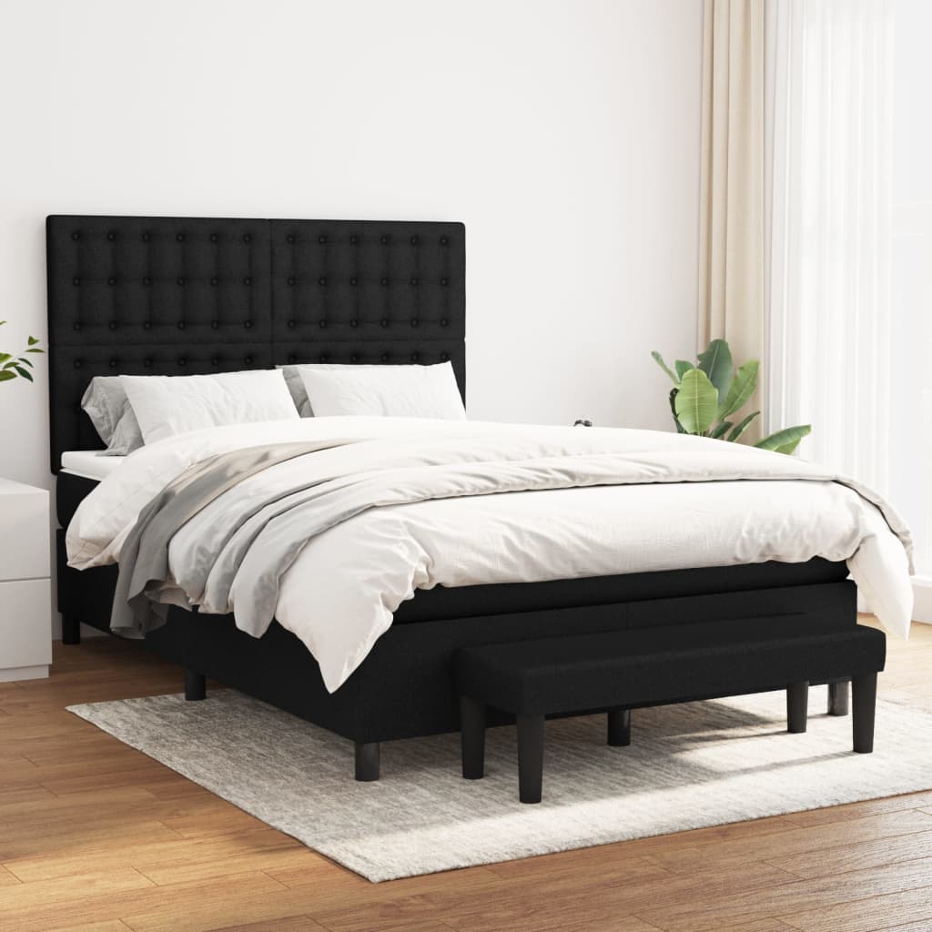 Spring bed frame with black mattress 140x190 cm in fabric