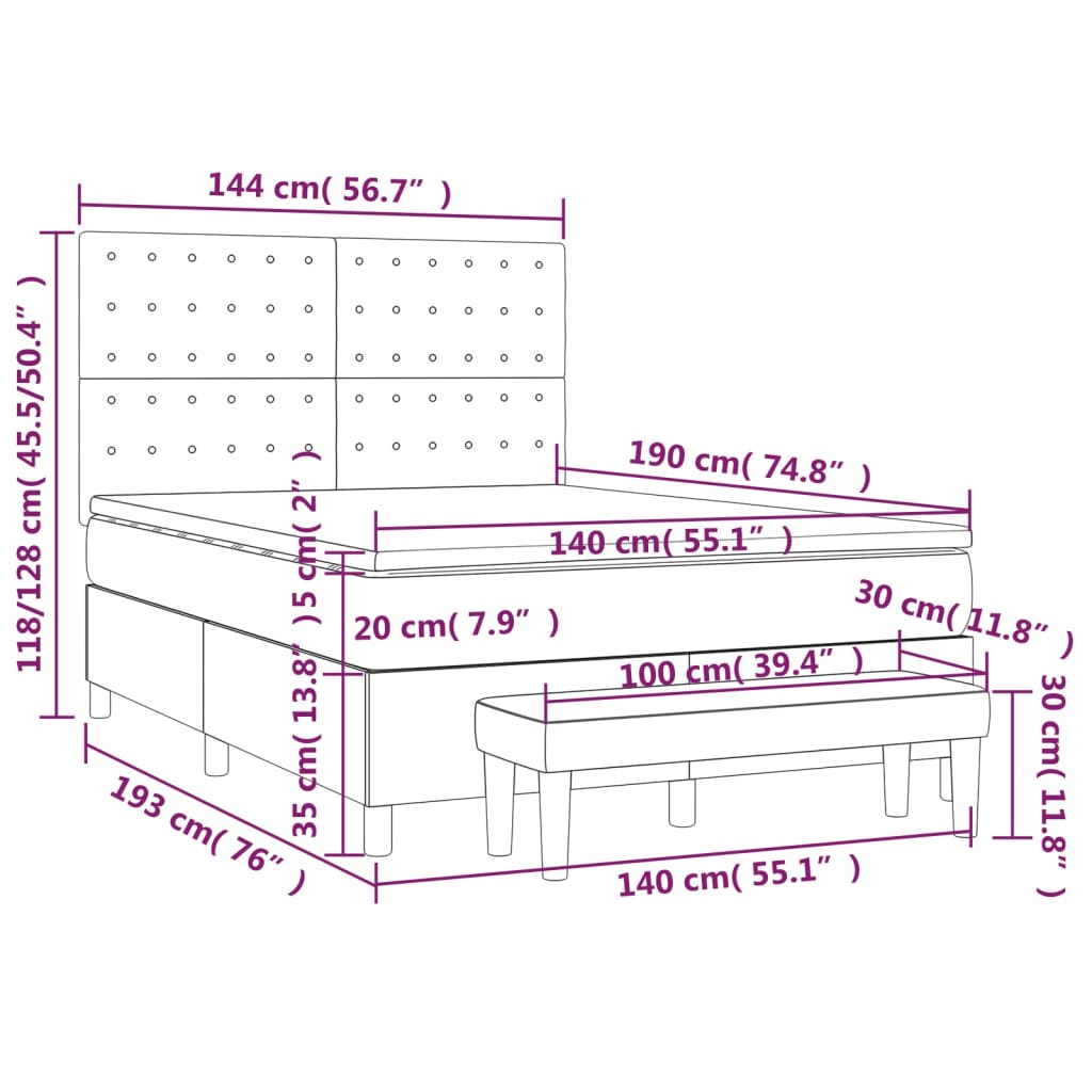 Giroletto a Molle con Materasso Tortora 140x190 cm in Tessuto