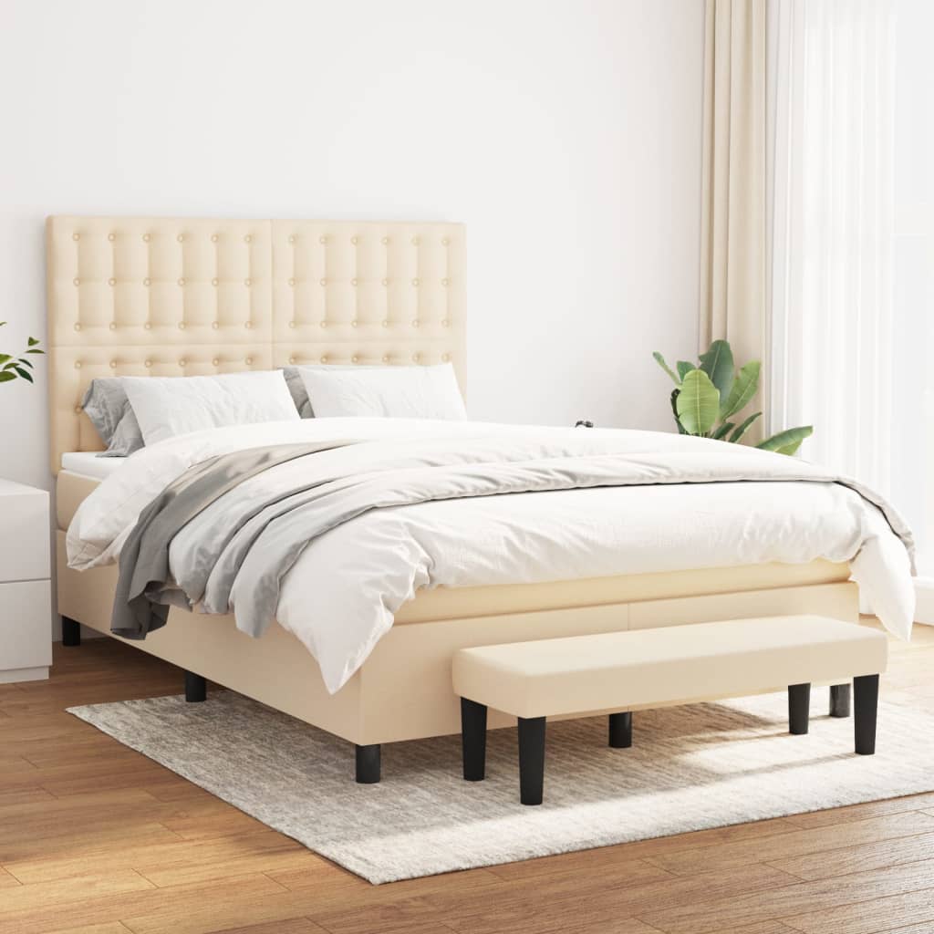 Giroletto a Molle con Materasso Crema 140x19 cm in Tessuto | homemem39