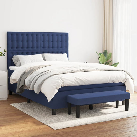 Spring bed frame with blue mattress 140x190 cm in fabric