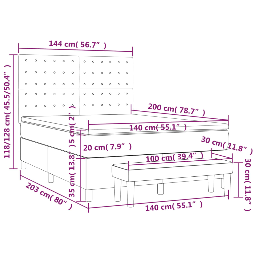 Giroletto a Molle con Materasso Tortora 140x200 cm in Tessuto