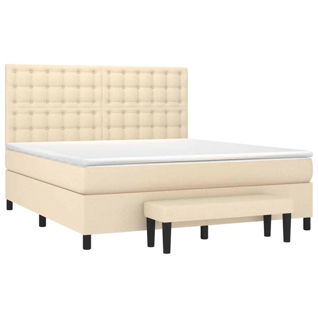 Spring bed frame with cream mattress 180x200 cm in fabric