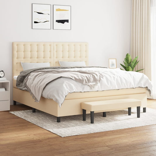 Spring bed frame with cream mattress 180x200 cm in fabric