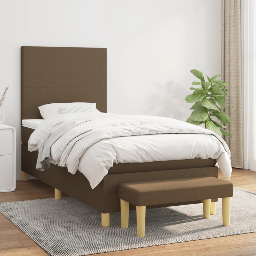 Giroletto a Molle con Materasso Marrone Scuro 90x190cm Tessuto