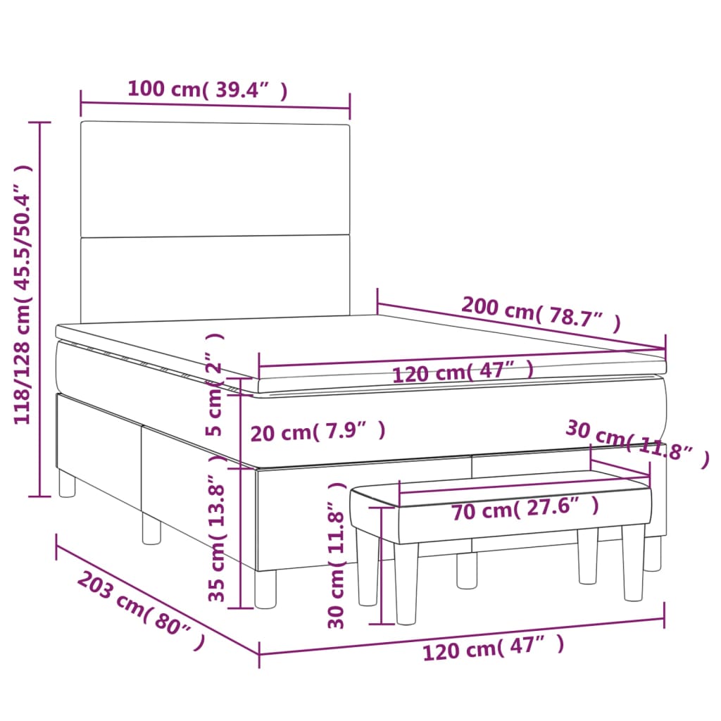 Giroletto a Molle con Materasso Grigio Chiaro 120x200cm Tessuto - homemem39