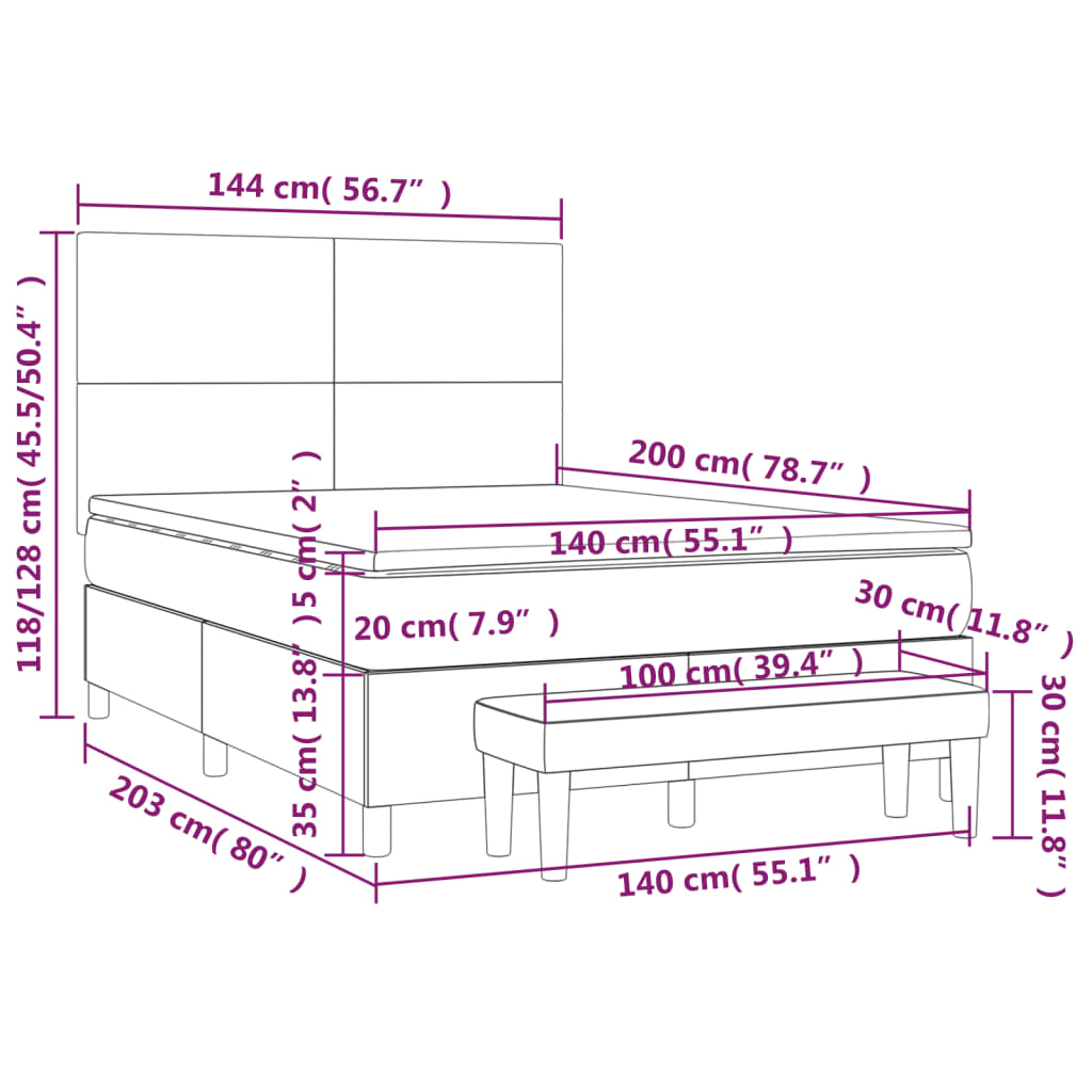 Giroletto a Molle con Materasso Marrone Scuro 140x200cm Tessuto