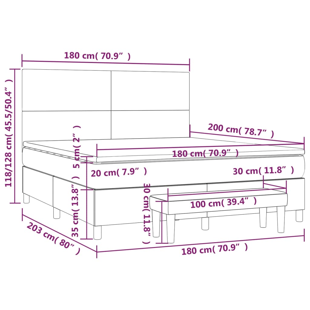 Giroletto a Molle con Materasso Grigio Scuro 180x200 cm Tessuto - homemem39