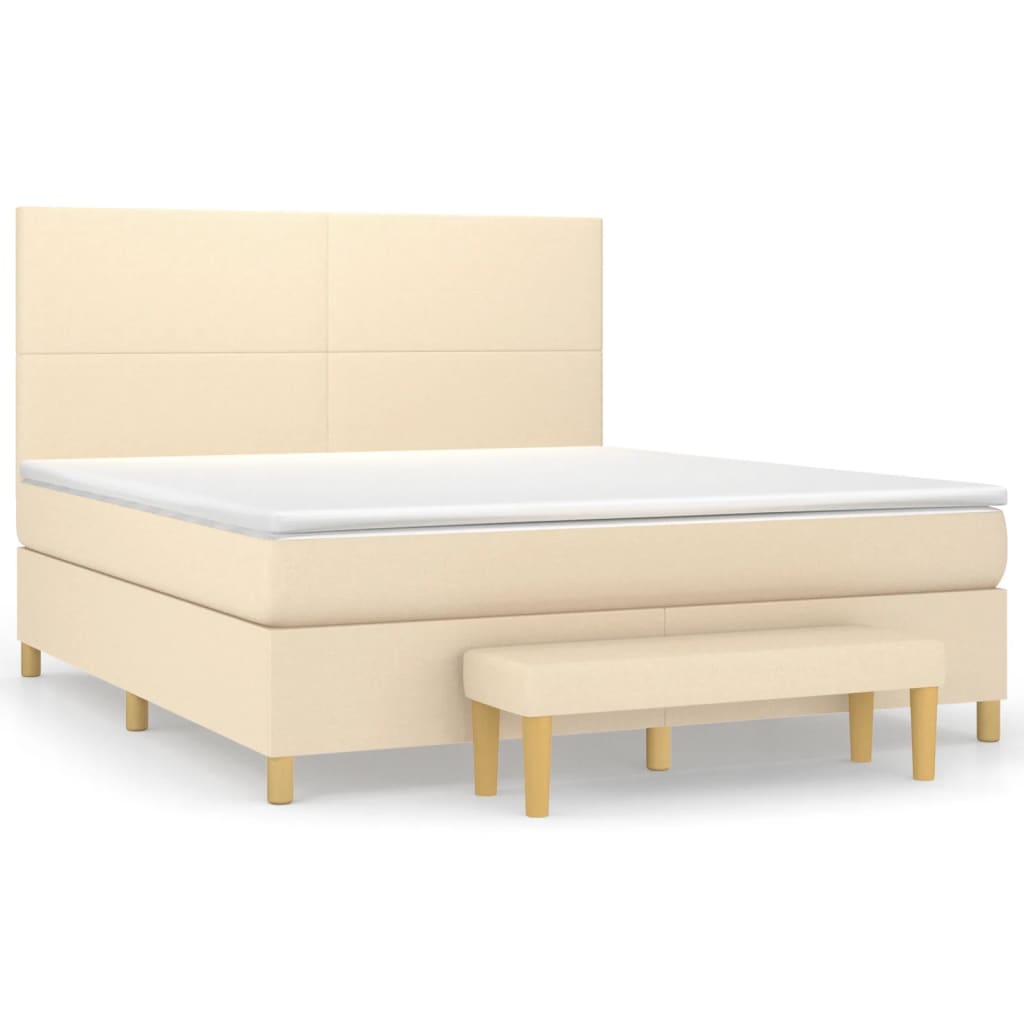 Spring bed frame with cream mattress 180x200 cm in fabric