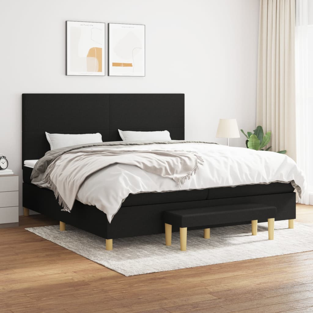 Giroletto a Molle con Materasso Nero 200x200 cm in Tessuto