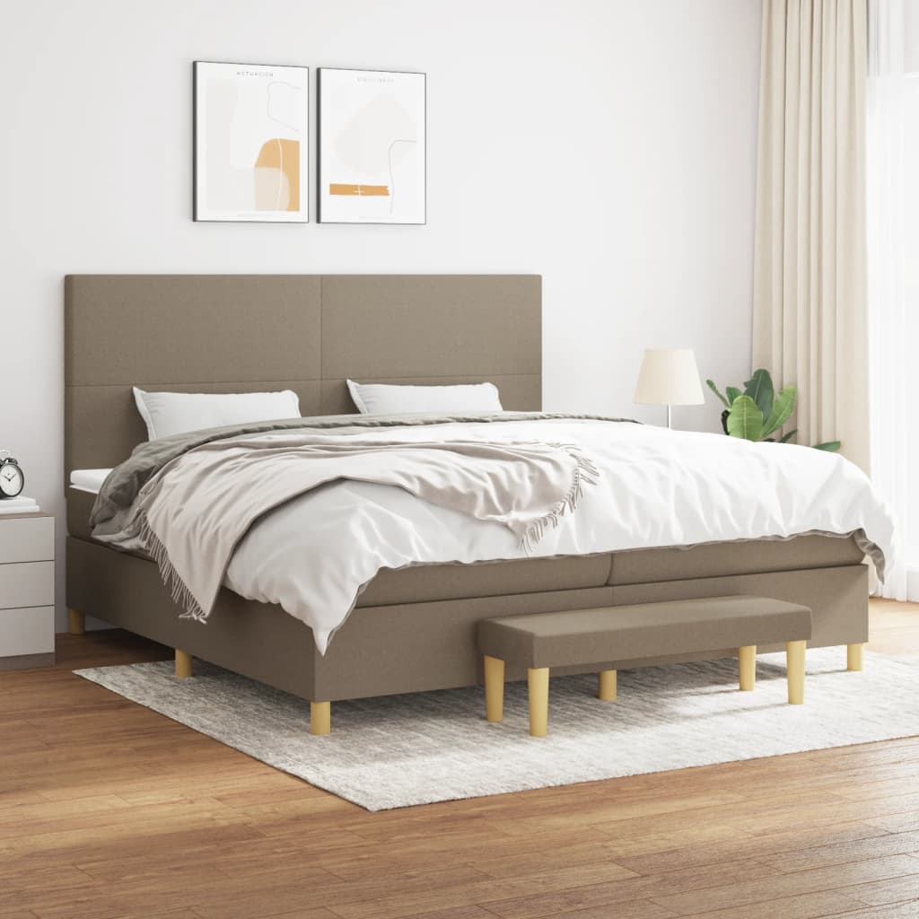 Spring bed frame with dove gray mattress 200x200 cm in fabric