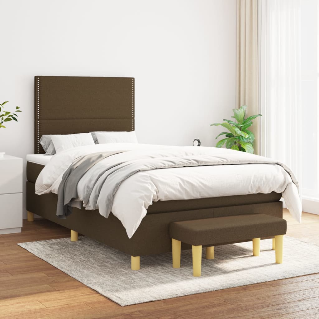 Spring Bed Frame with Dark Brown Mattress 120x200cm Fabric