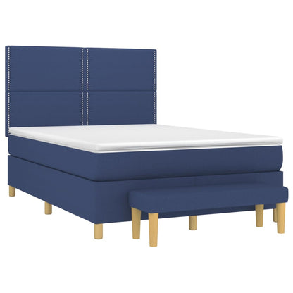 Spring bed frame with blue mattress 140x190 cm in fabric