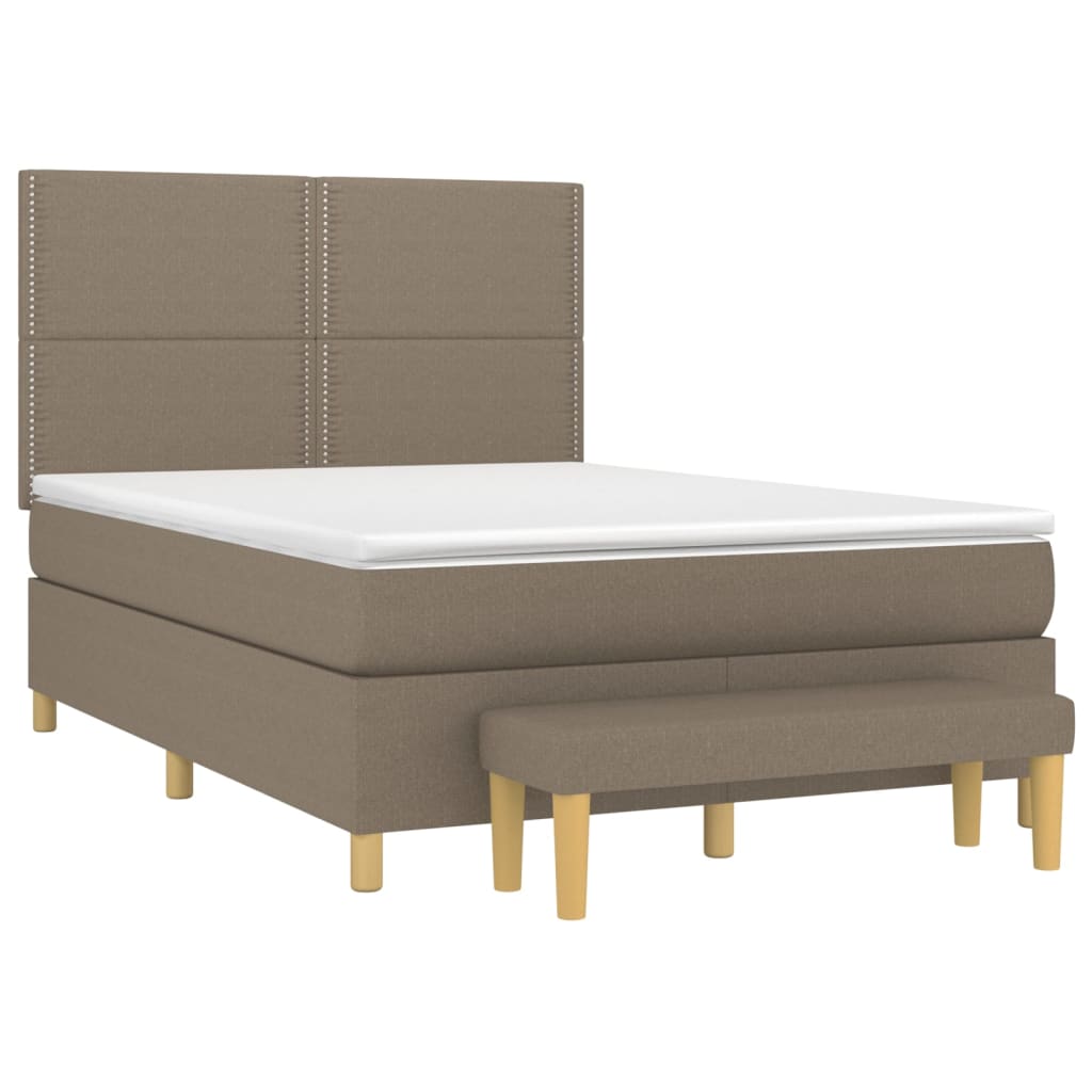 Spring bed frame with dove gray mattress 140x200 cm in fabric