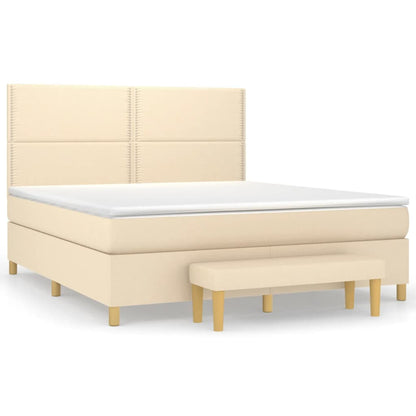 Spring bed frame with cream mattress 160x200 cm in fabric