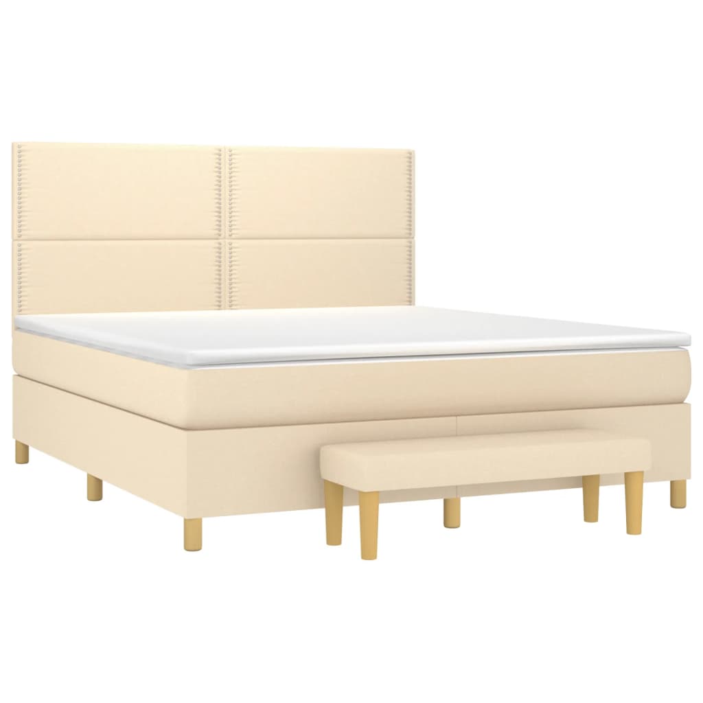 Spring bed frame with cream mattress 160x200 cm in fabric