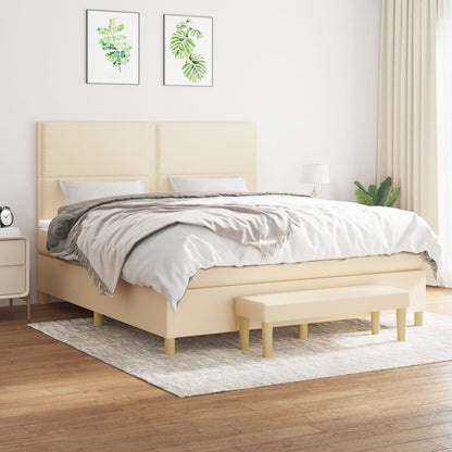 Spring bed frame with cream mattress 160x200 cm in fabric