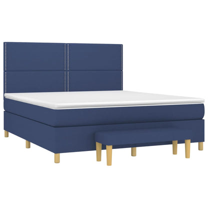 Spring bed frame with blue mattress 180x200 cm in fabric