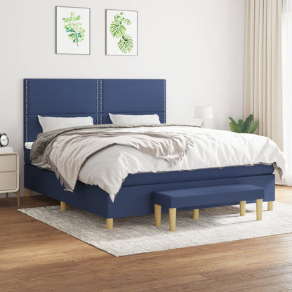 Spring bed frame with blue mattress 180x200 cm in fabric