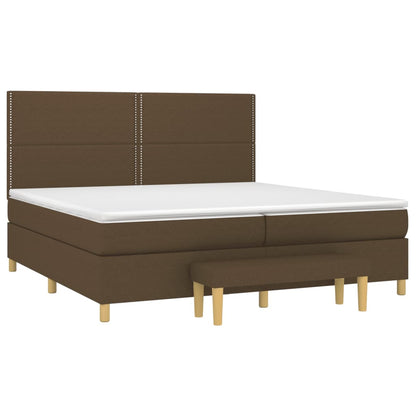 Spring Bed Frame with Dark Brown Mattress 200x200cm Fabric