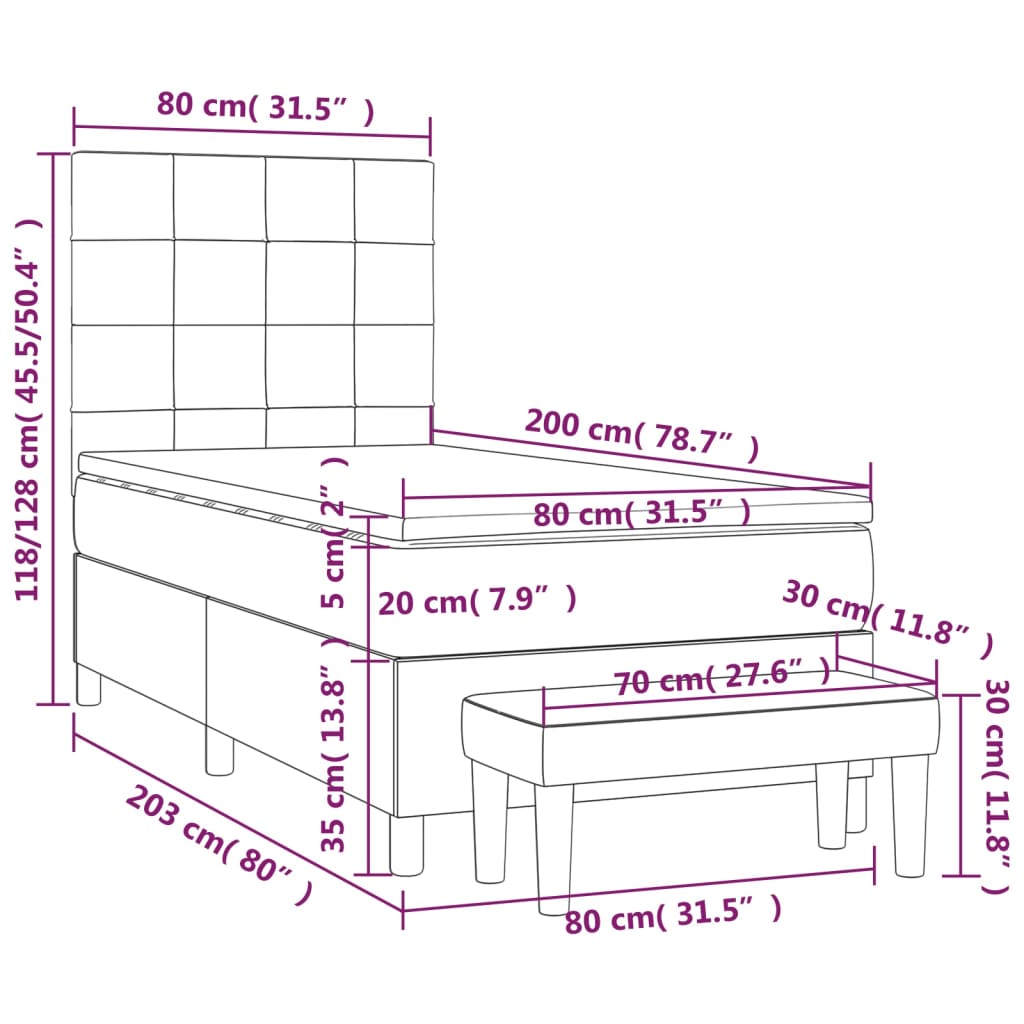 Giroletto a Molle con Materasso Marrone Scuro 80x200 cm Tessuto