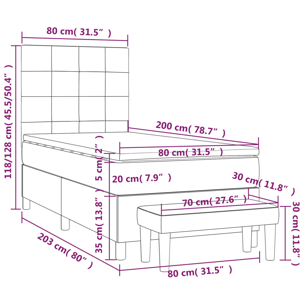 Giroletto a Molle con Materasso Tortora 80x200 cm inTessuto