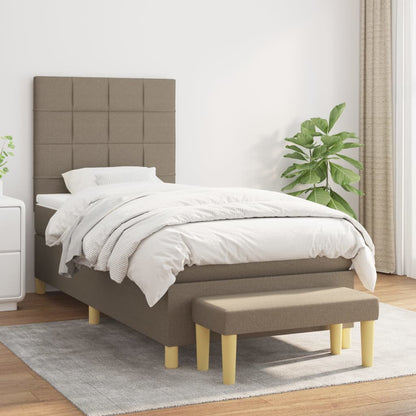 Spring bed frame with dove gray mattress 90x190 cm in fabric