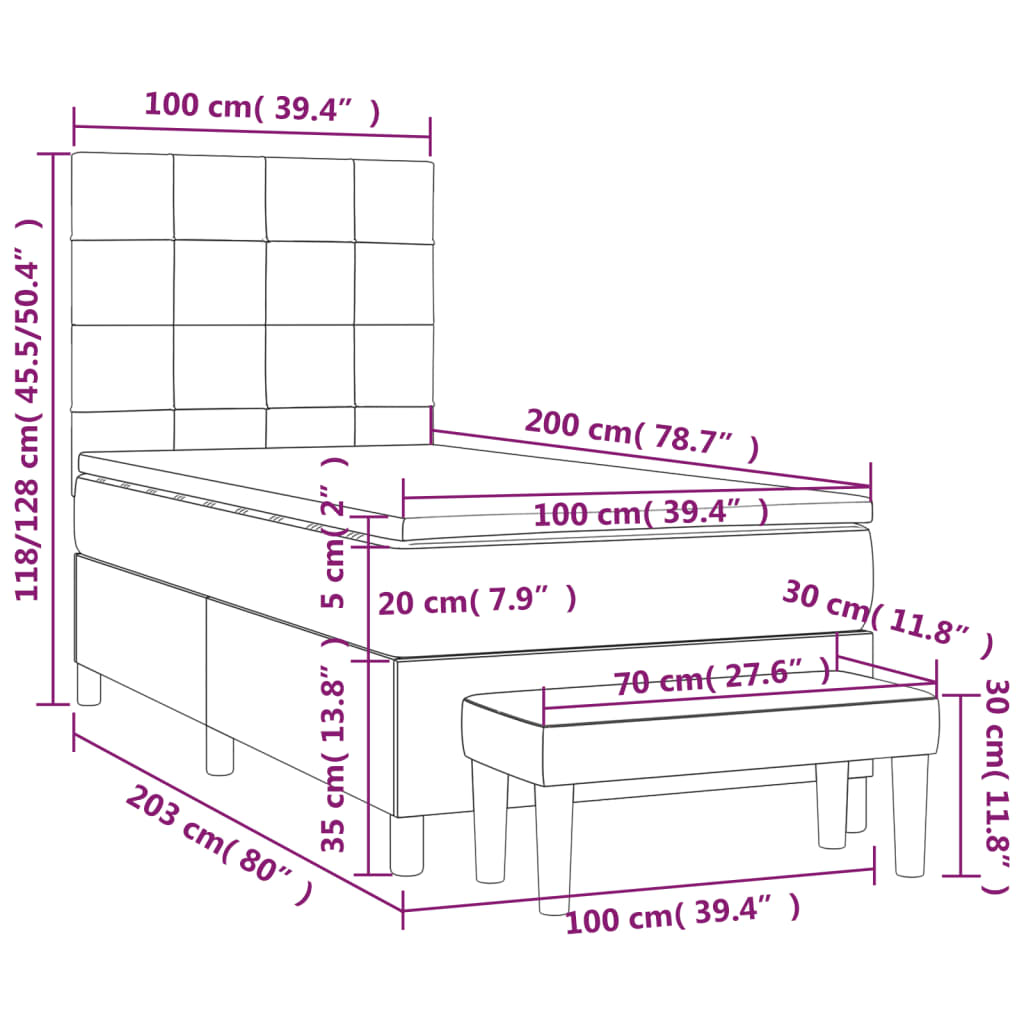 Giroletto a Molle con Materasso Grigio Scuro 100x200 cm Tessuto - homemem39