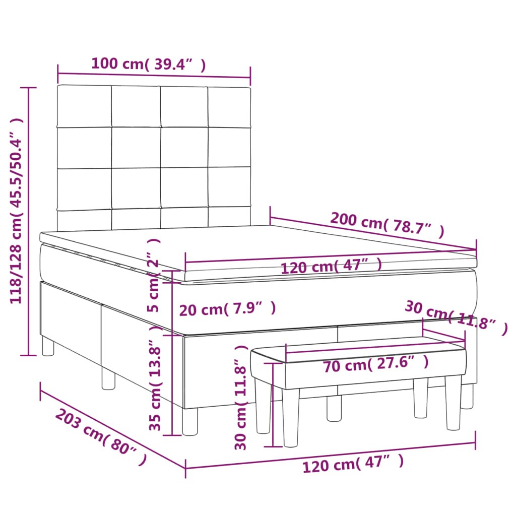 Giroletto a Molle con Materasso Grigio Scuro 120x200 cm Tessuto - homemem39