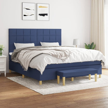 Spring bed frame with blue mattress 180x200 cm in fabric