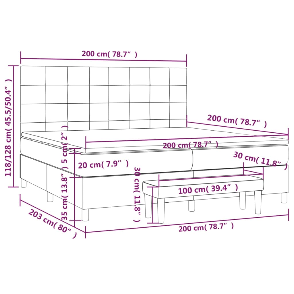 Giroletto a Molle con Materasso Grigio Scuro 200x200 cm Tessuto - homemem39