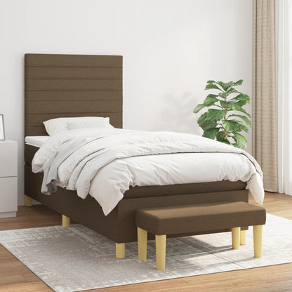 Spring Bed Frame with Dark Brown Mattress 80x200 cm Fabric