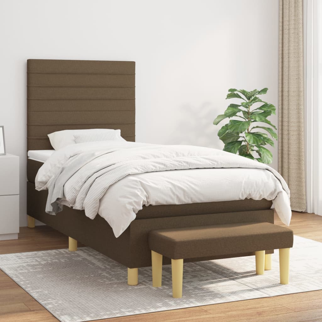 Giroletto a Molle con Materasso Marrone Scuro 90x190cm Tessuto