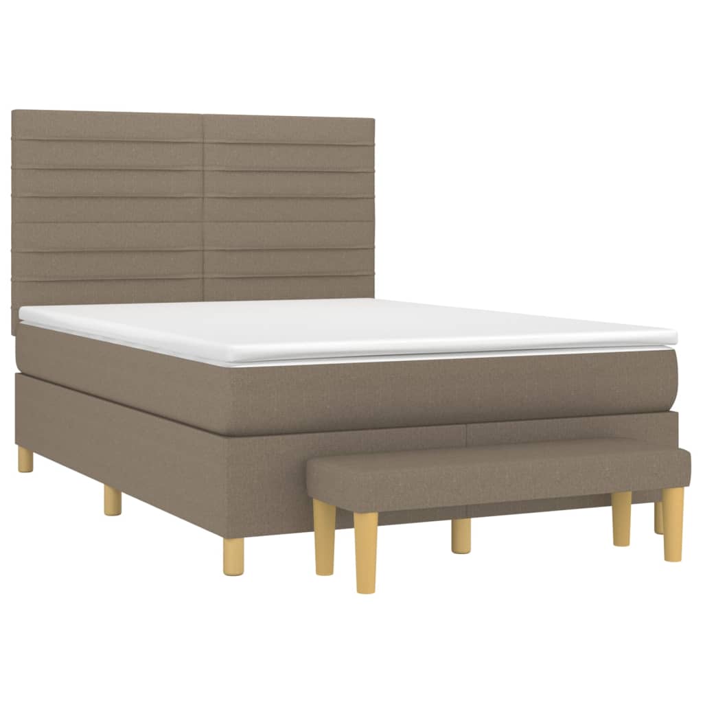 Spring bed frame with dove gray mattress 140x190 cm in fabric
