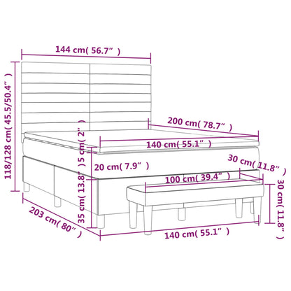 Spring bed frame with dove gray mattress 140x200 cm in fabric