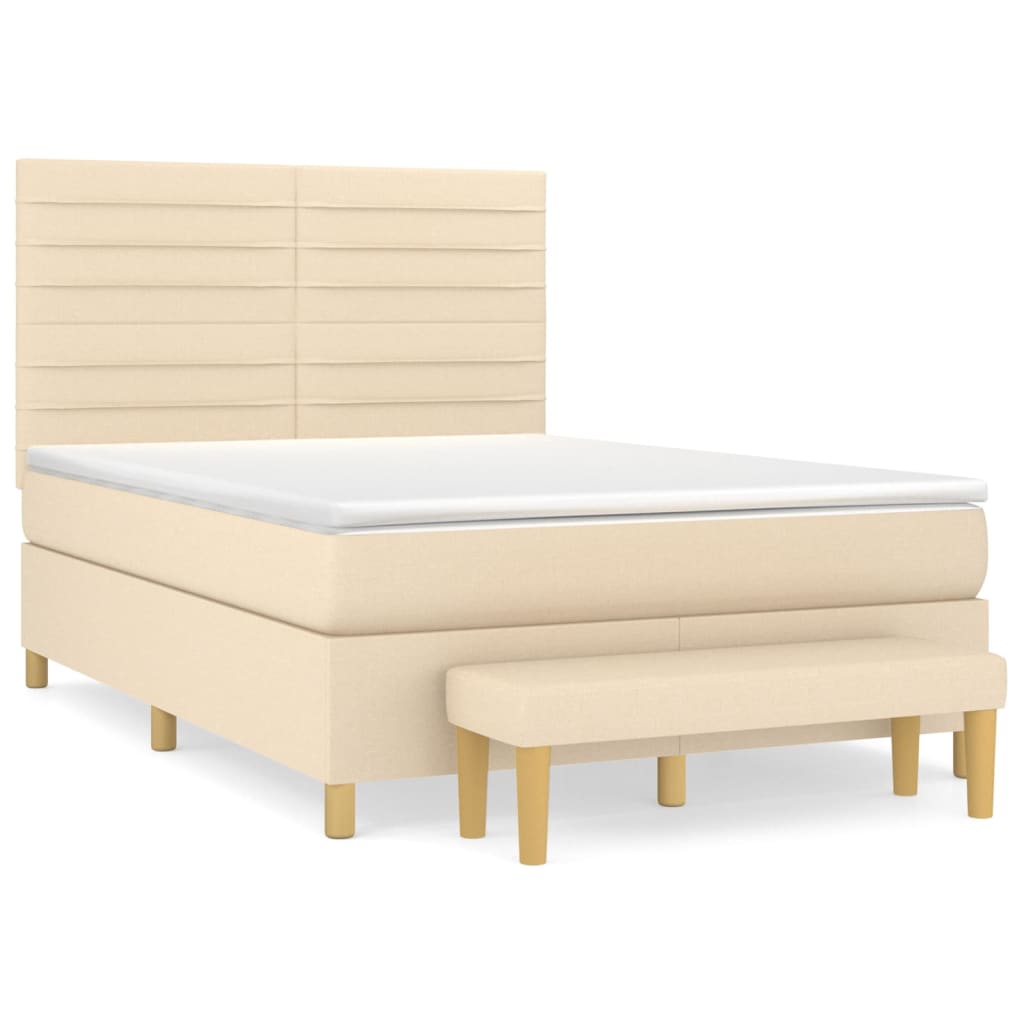 Spring bed frame with cream mattress 140x200 cm in fabric