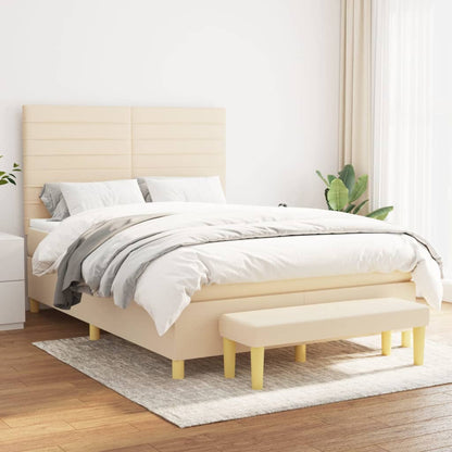Spring bed frame with cream mattress 140x200 cm in fabric