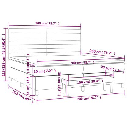 Spring bed frame with dove gray mattress 200x200 cm in fabric