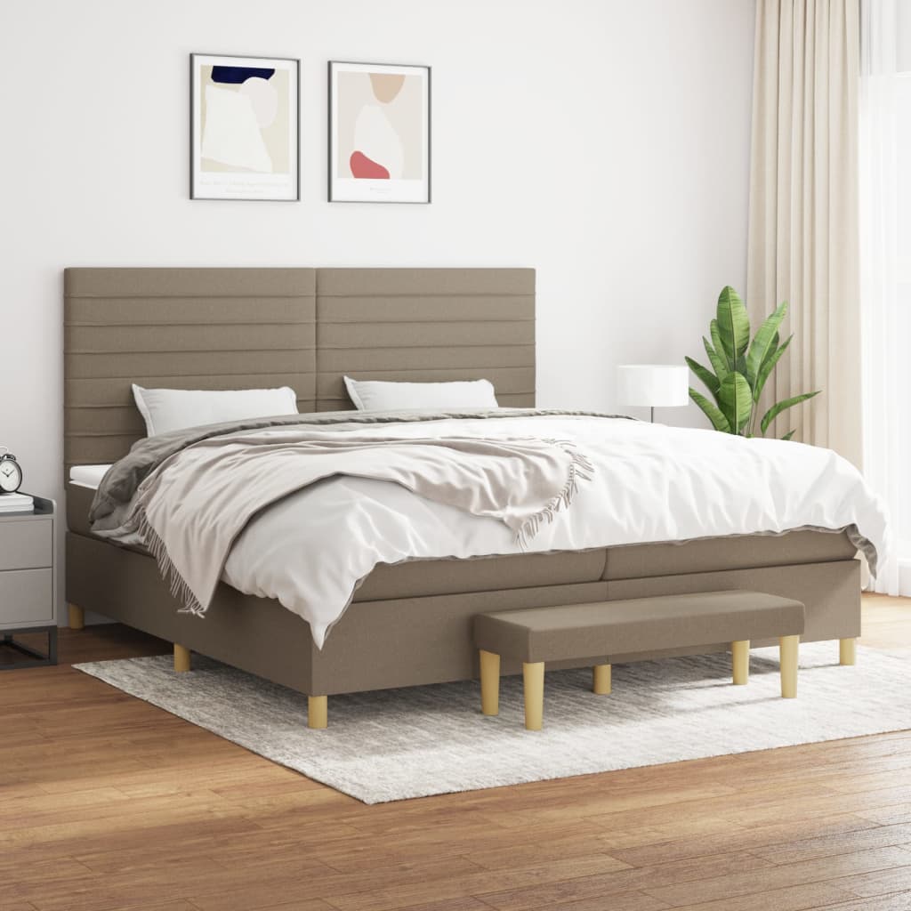 Spring bed frame with dove gray mattress 200x200 cm in fabric