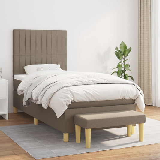 Spring bed frame with dove gray mattress 100x200 cm in fabric