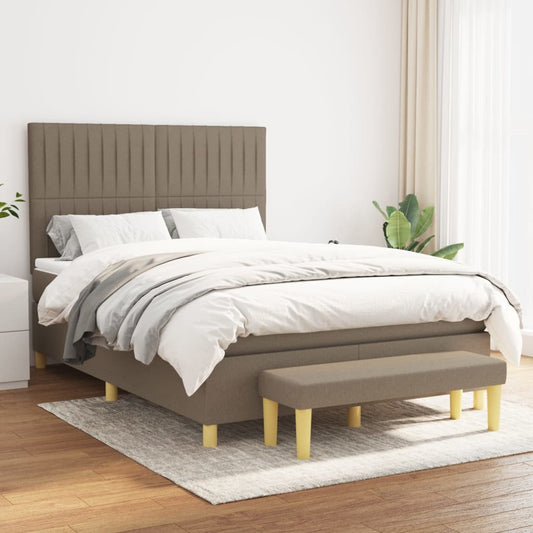 Spring bed frame with dove gray mattress 140x190 cm in fabric